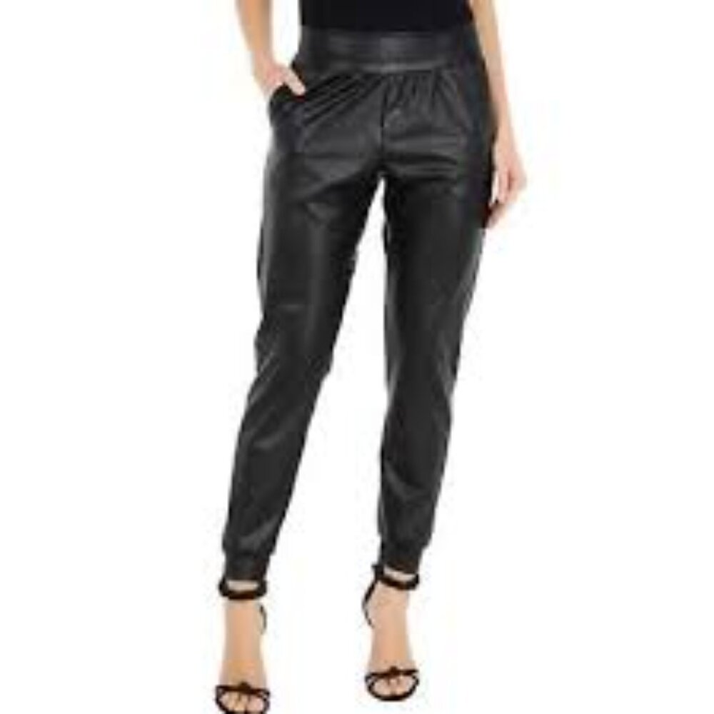 Commando Black Faux Leather Joggers Sweatpants 2 Pocket Pullon Women's L Pants